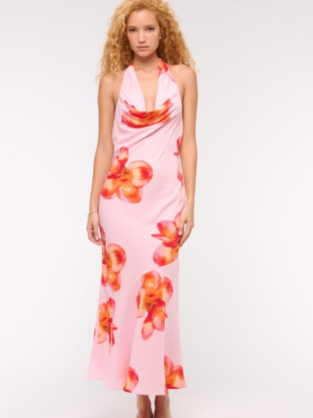 Abercrombe & Fitch Cowl Halter Maxi Dress Pink Floral Small Petite New with Tags
